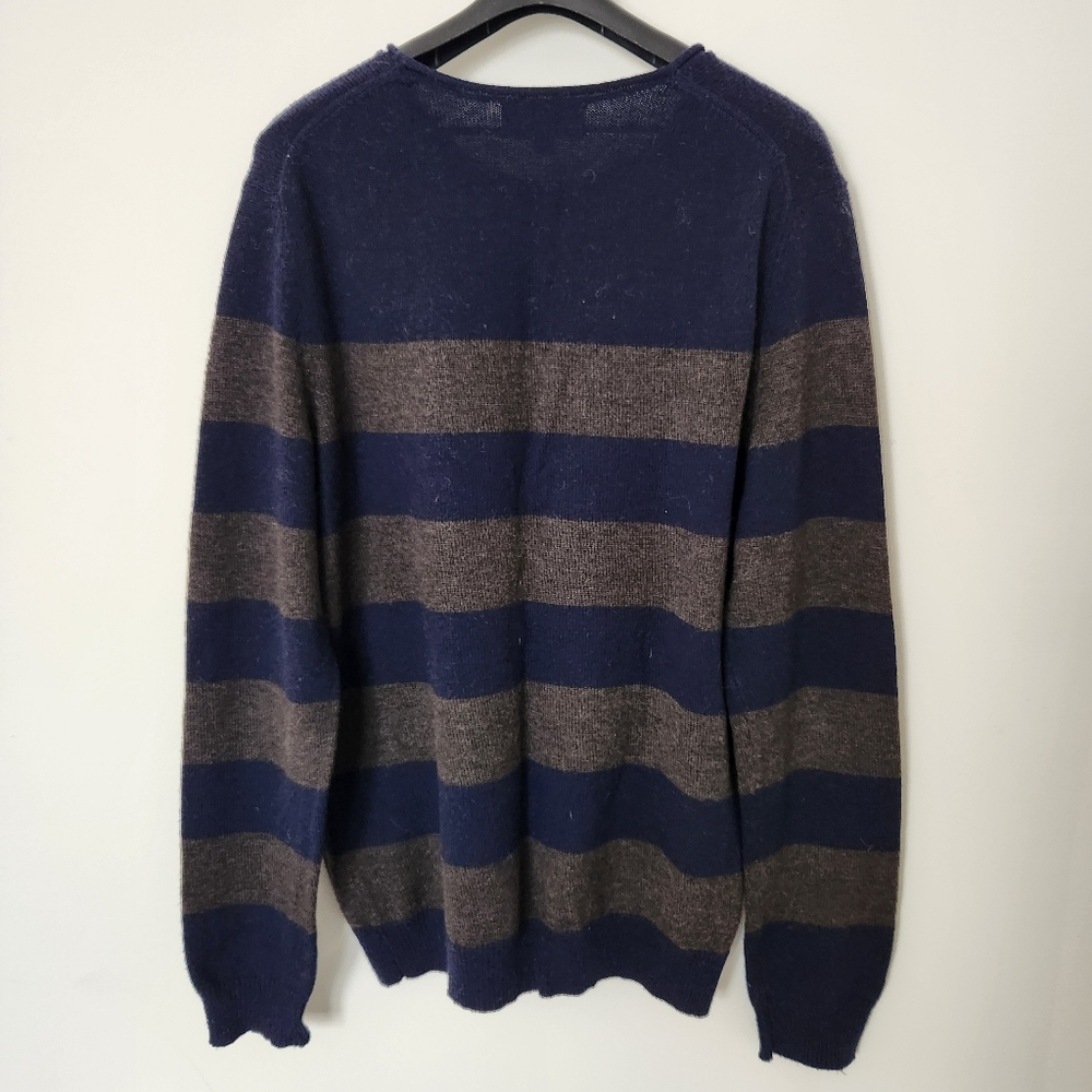 Vince Men's Sweater in Navy and Brown Stripes Medium - Picture 2 of 7